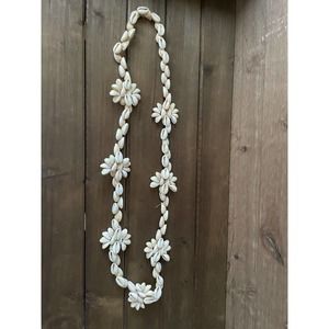 Vintage Shell Lei - Necklace - Rare LARGE Shell Flowers - Hawaiian Wedding - 32”